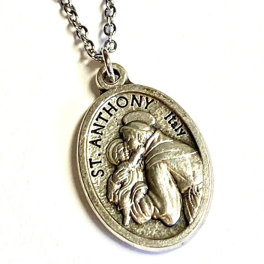 Vintage St Saint Anthony Necklace Medal Catholic 24